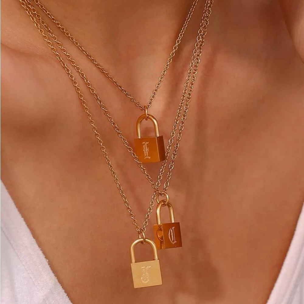 “Emery” 18K Monogram Lock Necklace - Picture 3 of 5